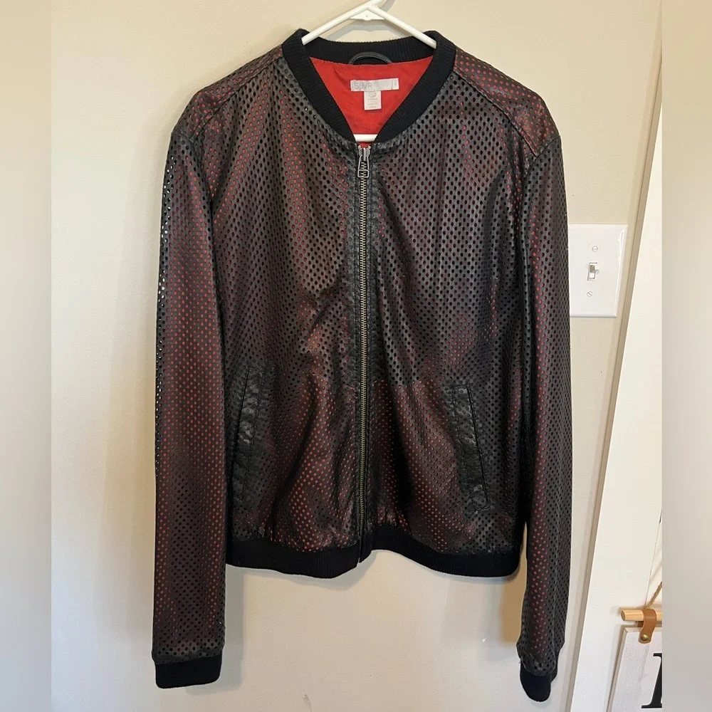 Vintage Adidas SLVR Perforated Lamb Leather Bomber Jacket - Picture 2 of 9